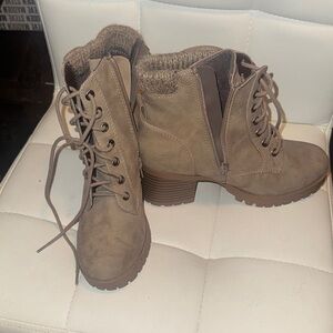 Soda Taupe Lace-Up Ankle Boots